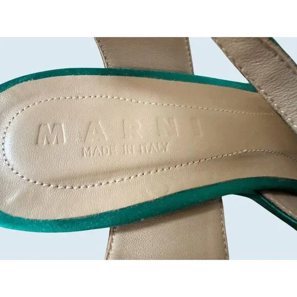 MARNI Emerald Green Satin Platform Peep Toe Ankle Strap Sandal Sz 9 - Picture 7 of 8